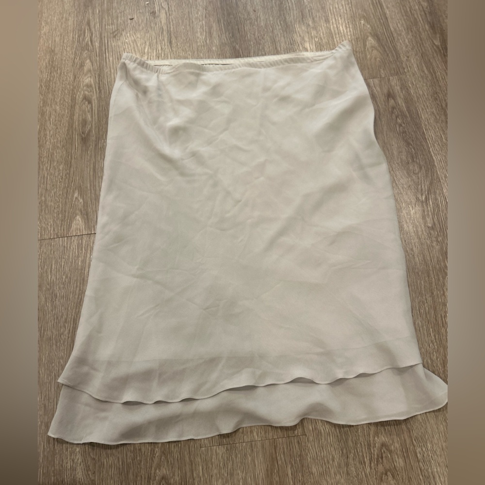 Light Gray Silk Layered Hem Midi Skirt
